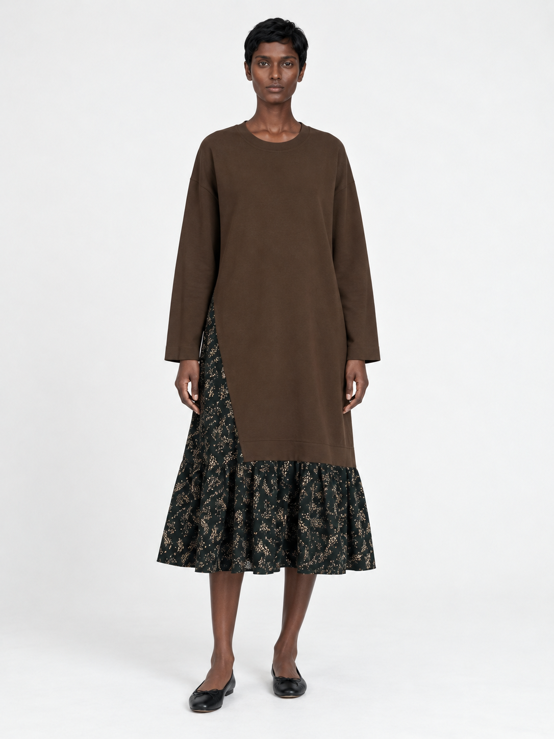 Floral-Panel Jersey Dress