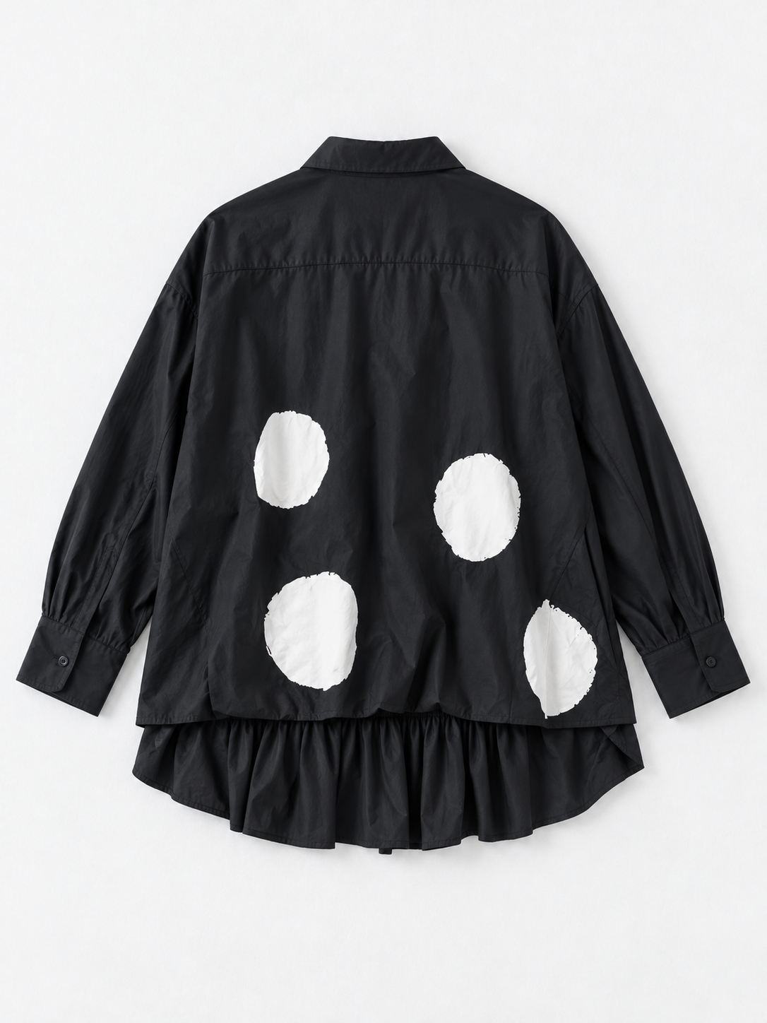 Large-Dot Ruffle-Hem Shirt