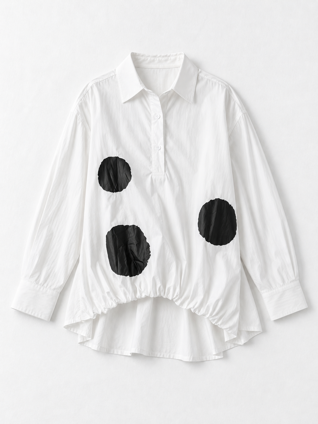 Large-Dot Ruffle-Hem Shirt