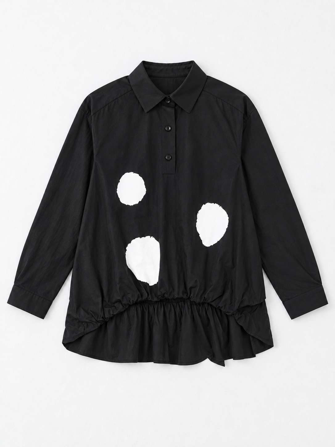Large-Dot Ruffle-Hem Shirt