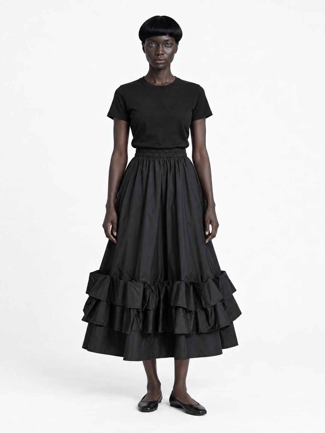 Double-Ruffle Midi Skirt