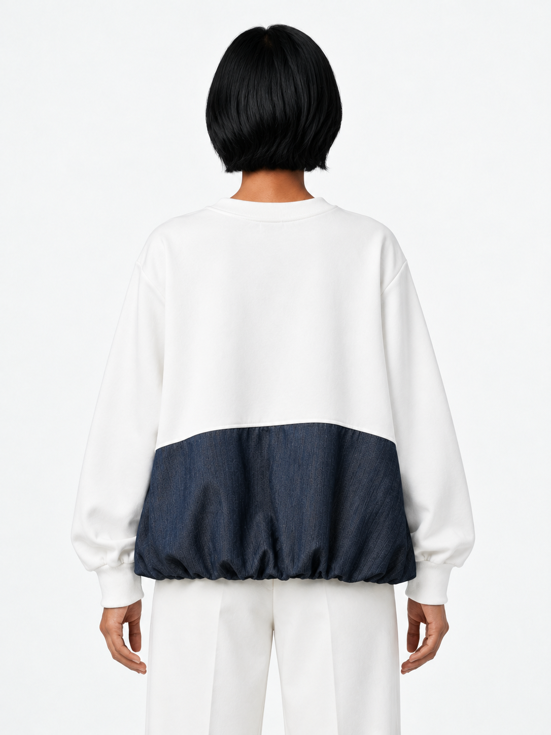 Pocket Denim-Hem Sweatshirt