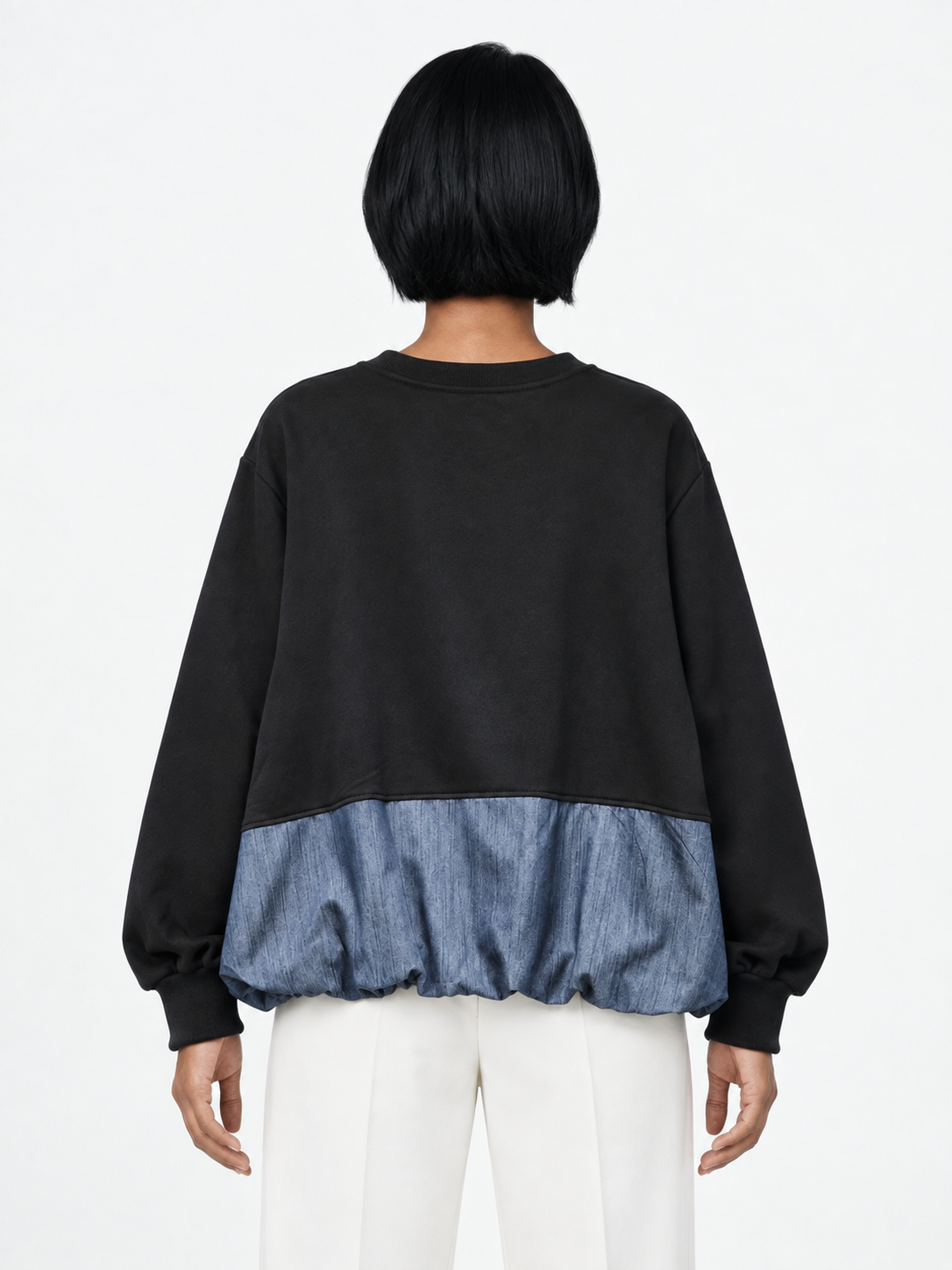 Pocket Denim-Hem Sweatshirt