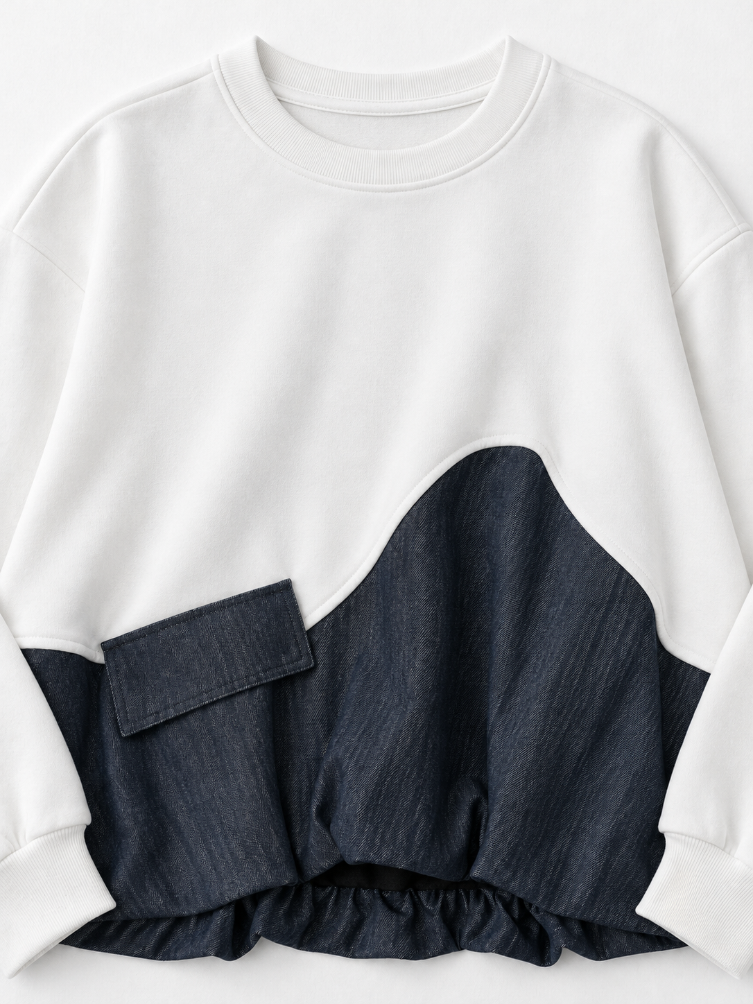 Pocket Denim-Hem Sweatshirt