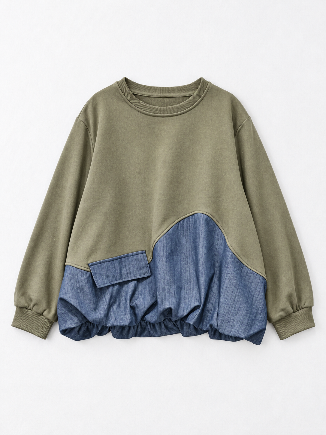 Pocket Denim-Hem Sweatshirt