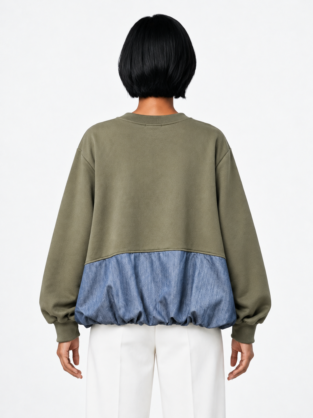 Pocket Denim-Hem Sweatshirt