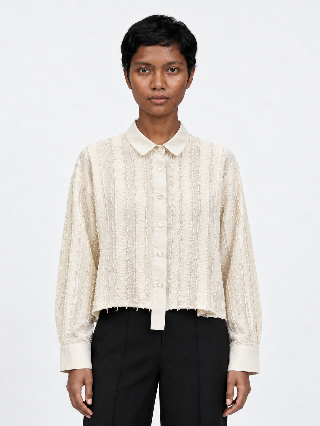 Textured Stripe Cropped Shirt