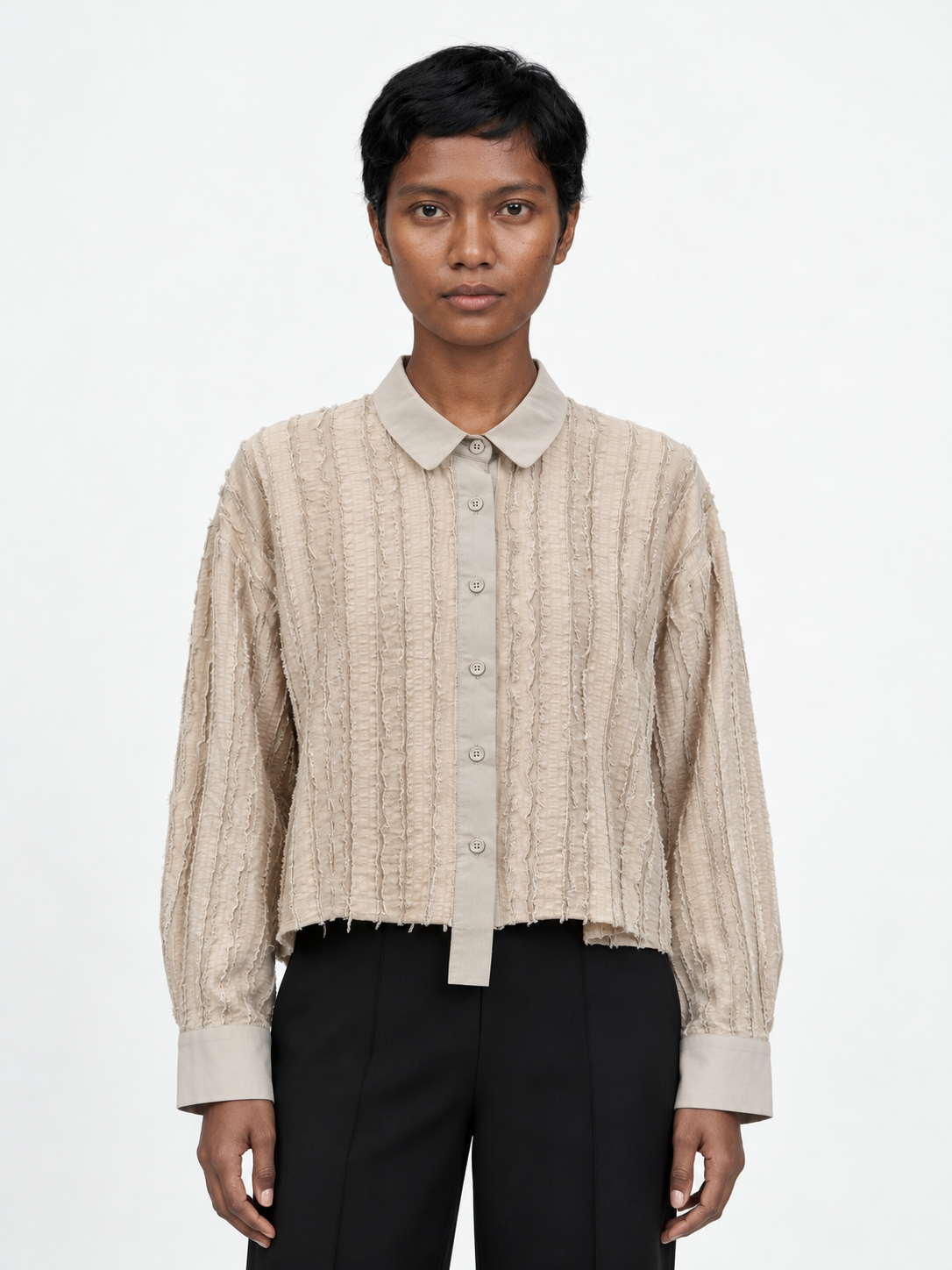 Textured Stripe Cropped Shirt