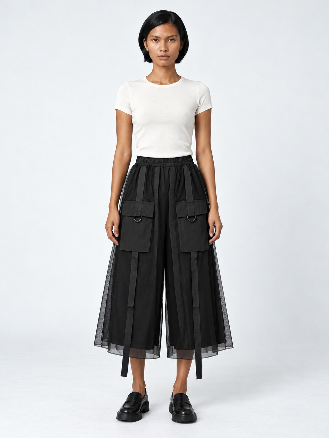 Mesh-Overlay Cargo Culottes