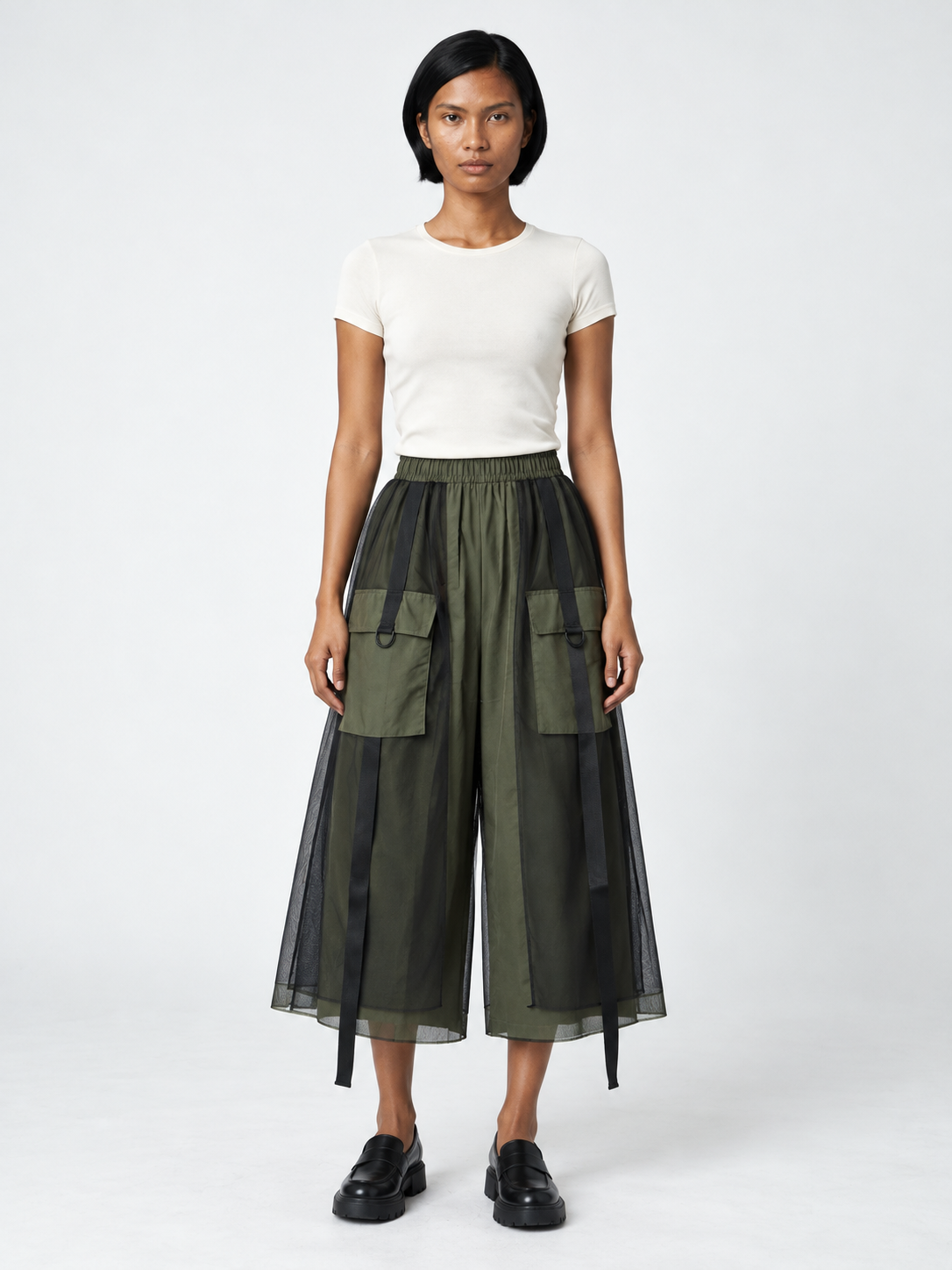 Mesh-Overlay Cargo Culottes