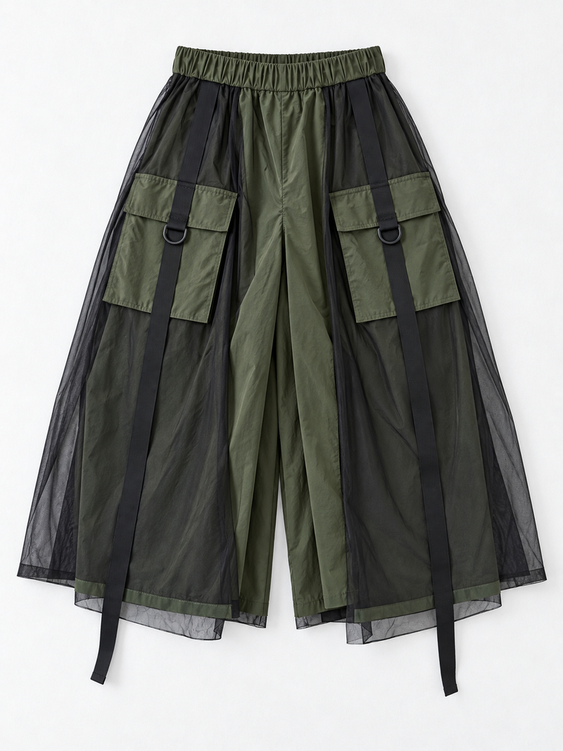 Mesh-Overlay Cargo Culottes