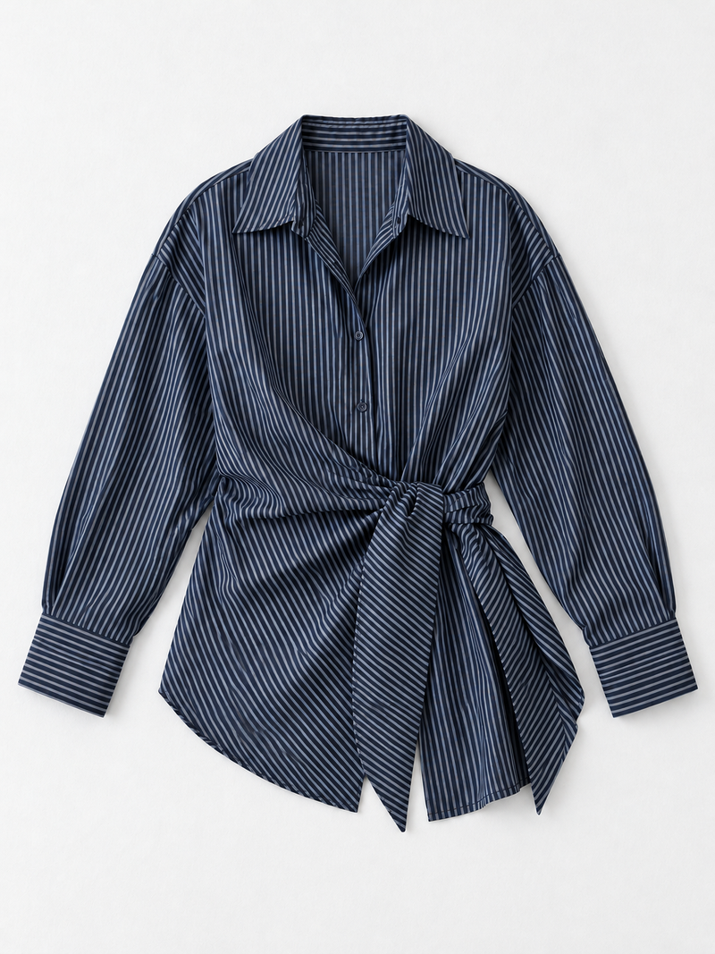 Pinstripe Tie-Waist Shirt