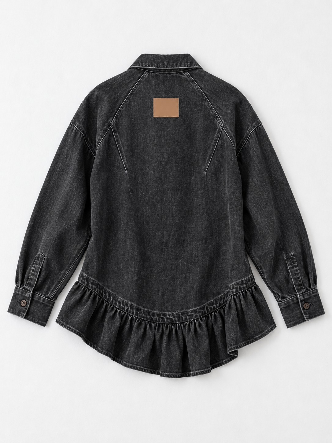 Ruffle-Hem Denim Shirt Jacket