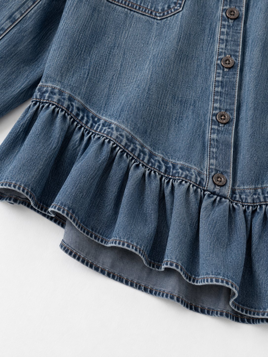 Ruffle-Hem Denim Shirt Jacket