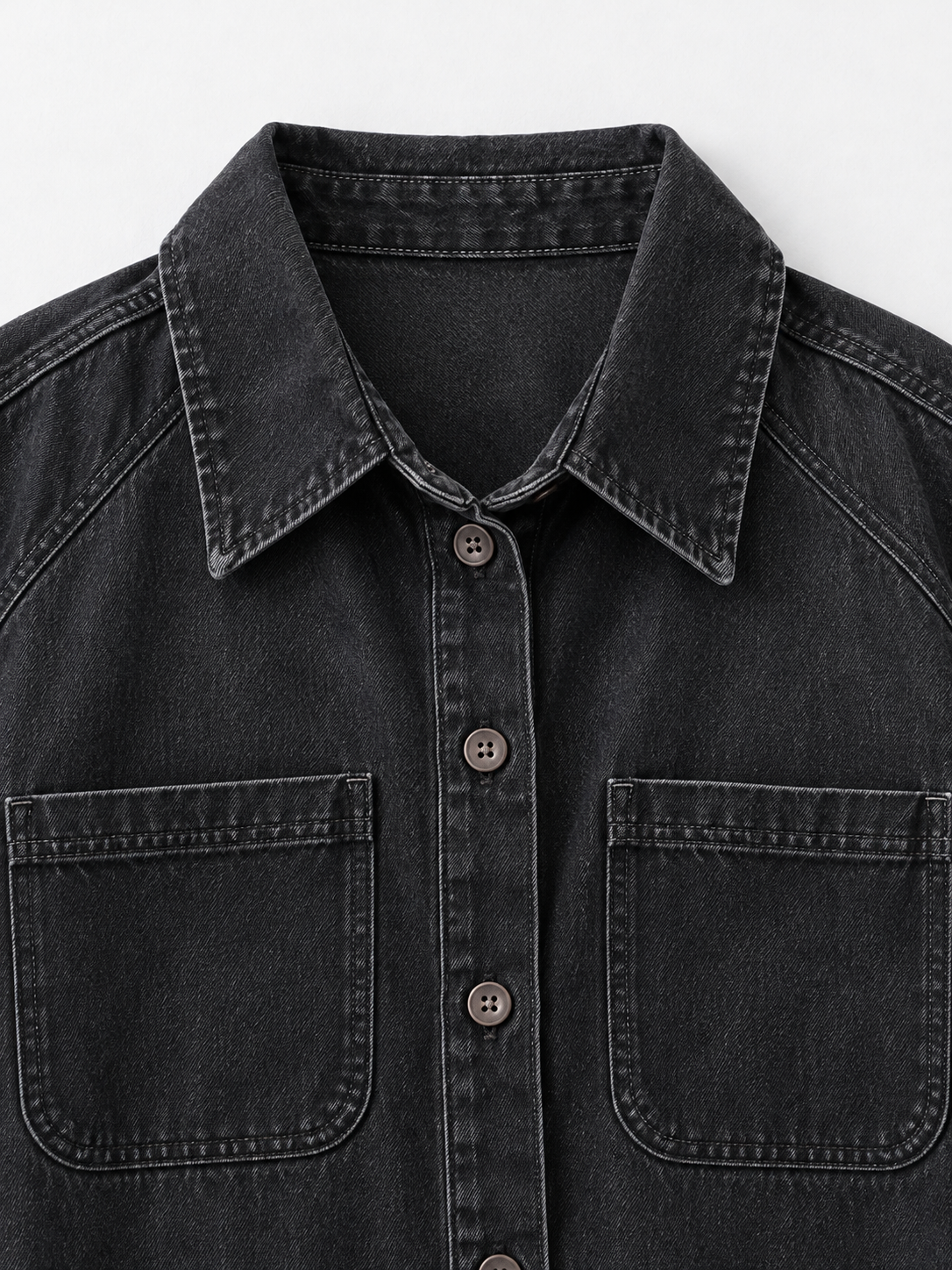 Ruffle-Hem Denim Shirt Jacket