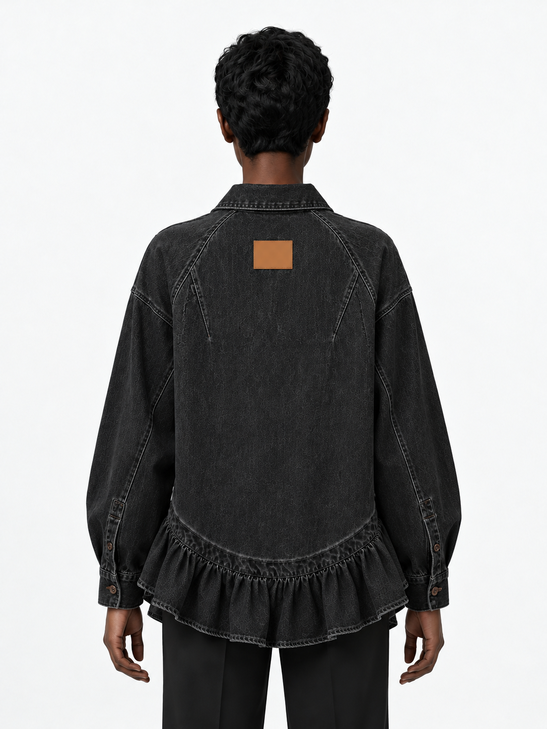 Ruffle-Hem Denim Shirt Jacket