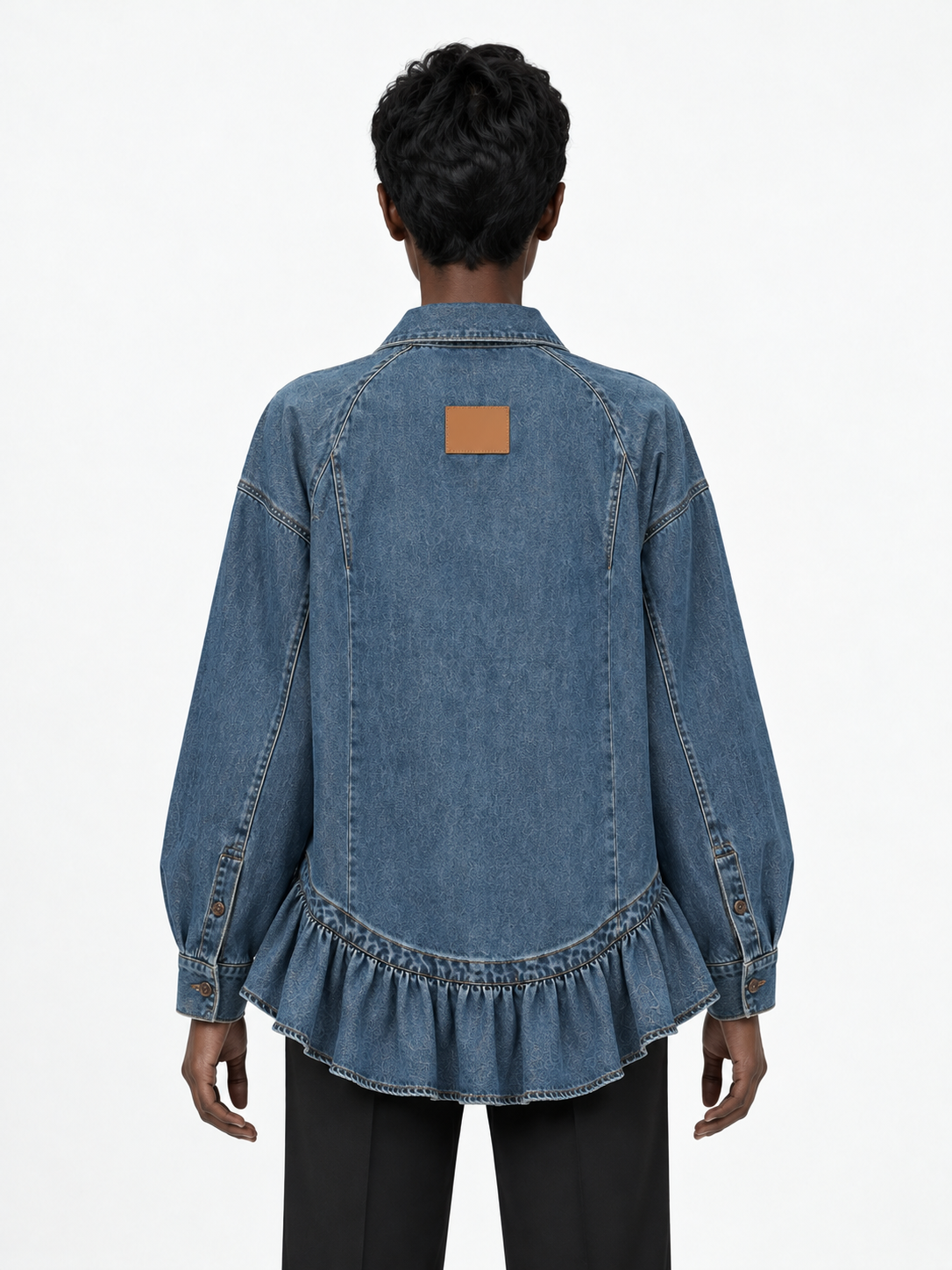 Ruffle-Hem Denim Shirt Jacket