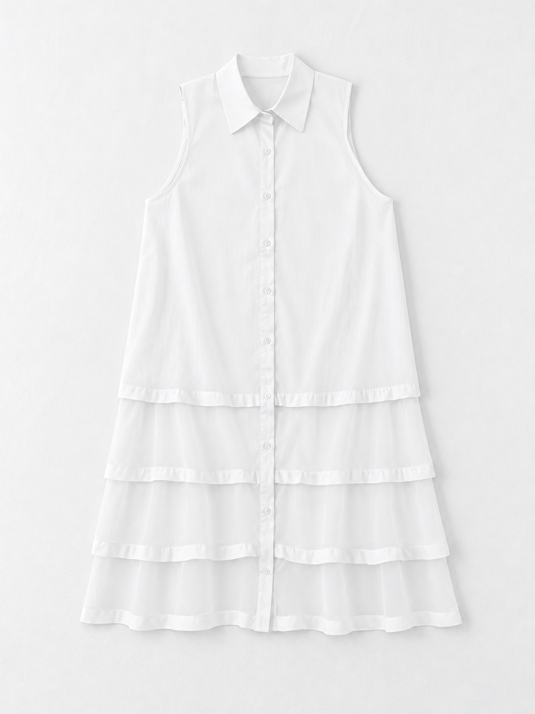 Tiered Mesh Sleeveless Shirt Dress