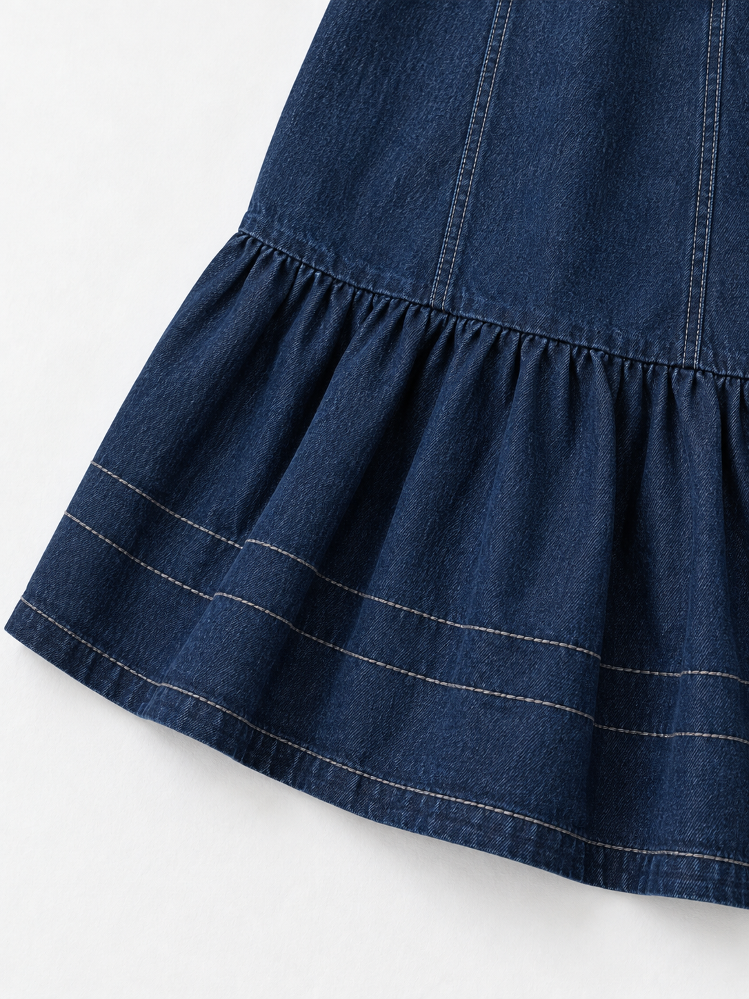 Ruffle-Hem Denim Long Coat