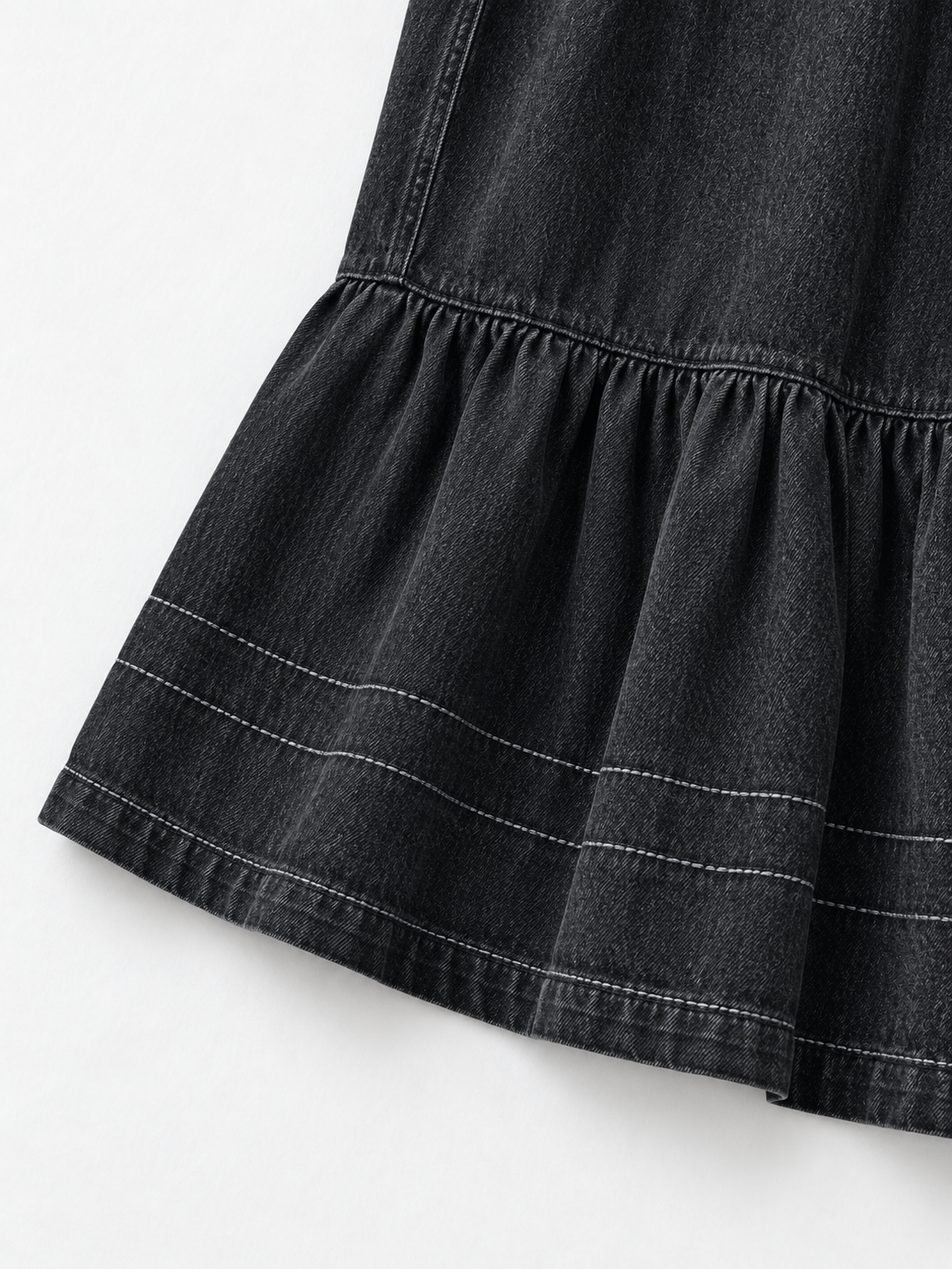Ruffle-Hem Denim Long Coat