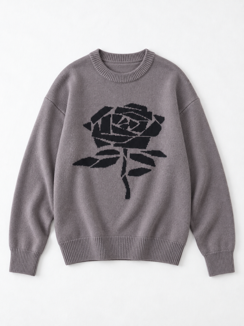 Rose Motif Knit Sweater