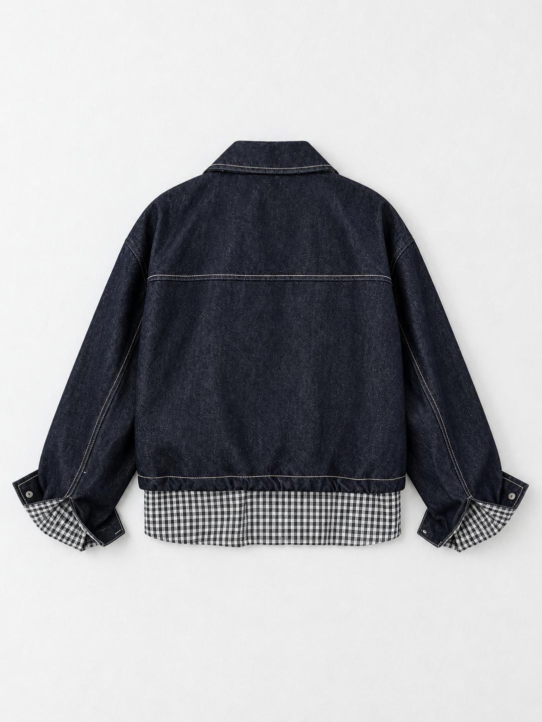 Gingham-Trim Denim Jacket