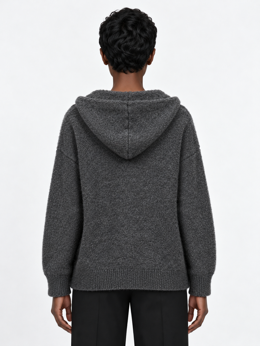 Hooded Denim-Pocket Knit Jacket