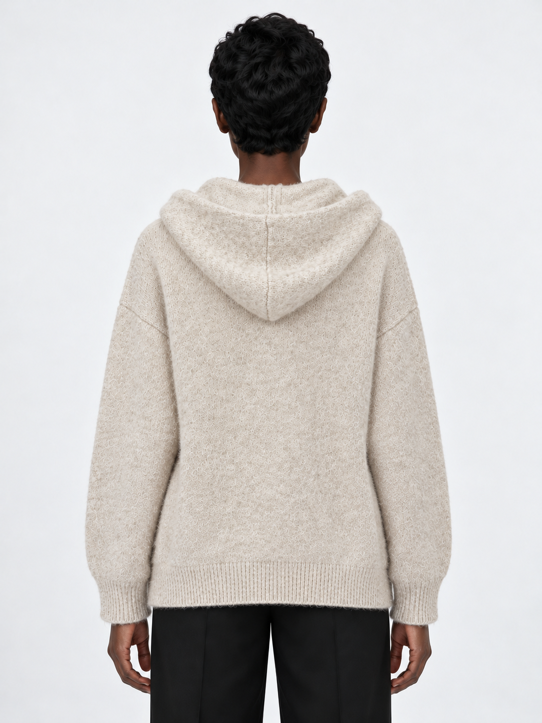 Hooded Denim-Pocket Knit Jacket