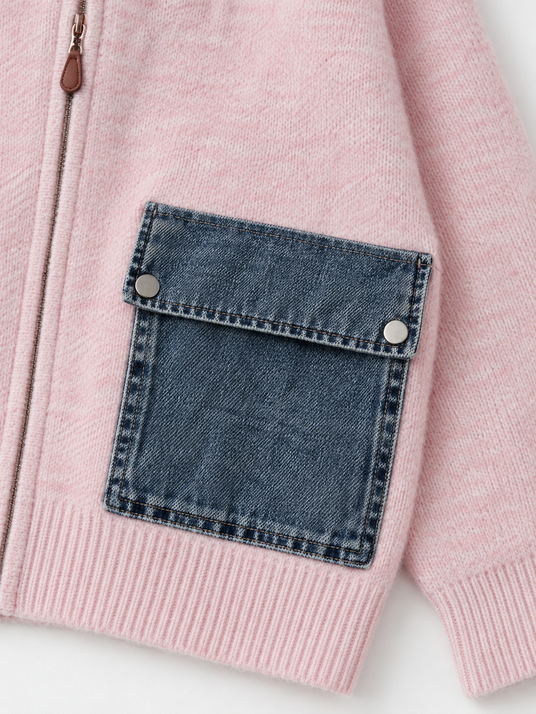 Hooded Denim-Pocket Knit Jacket