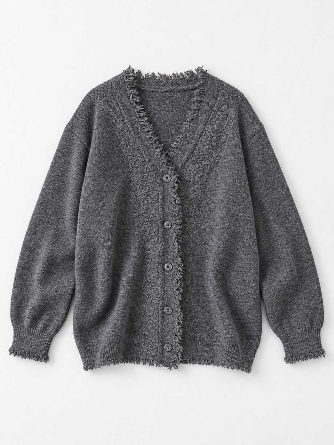 Fringe-Edge V-Neck Cardigan