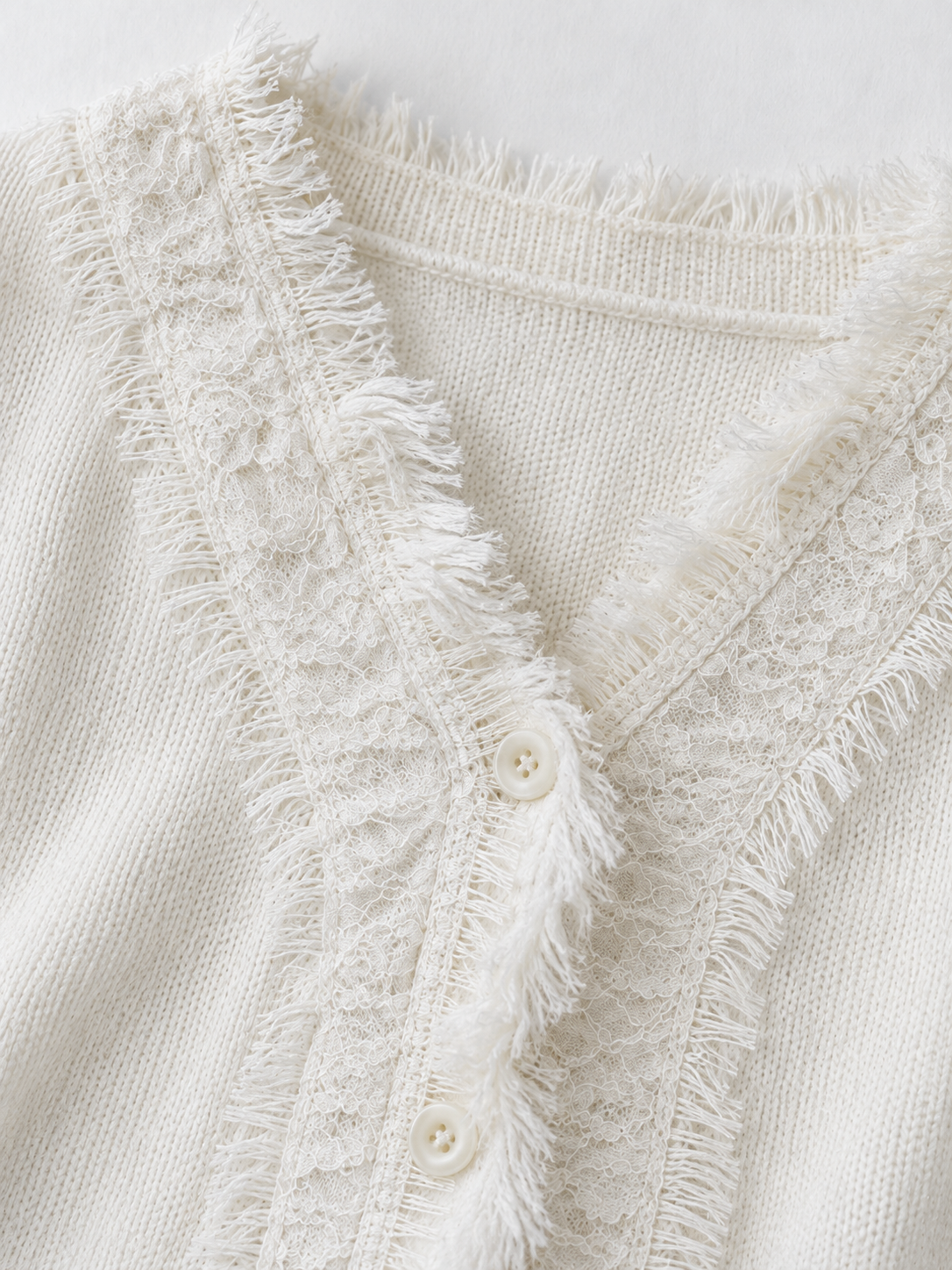 Fringe-Edge V-Neck Cardigan