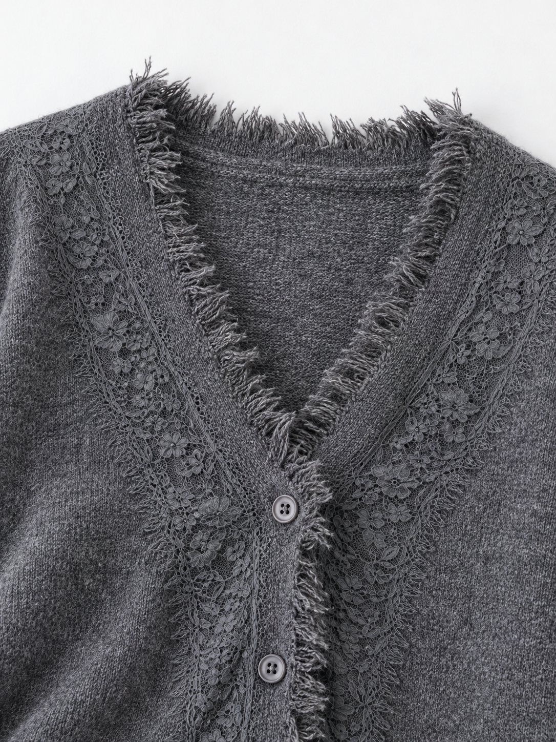 Fringe-Edge V-Neck Cardigan