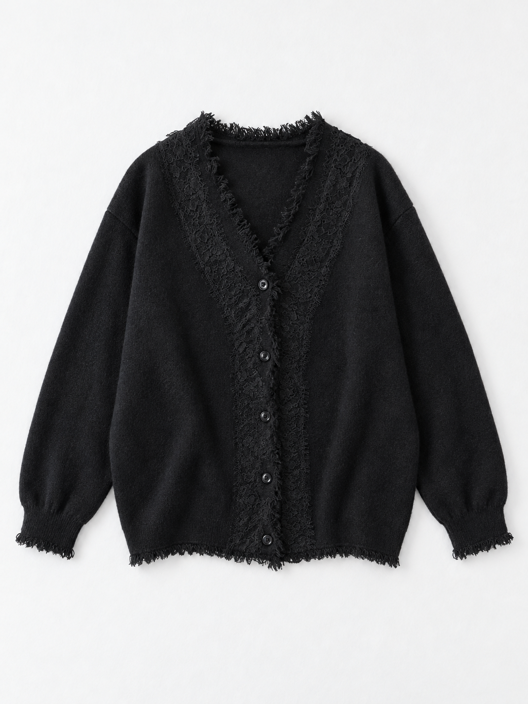 Fringe-Edge V-Neck Cardigan