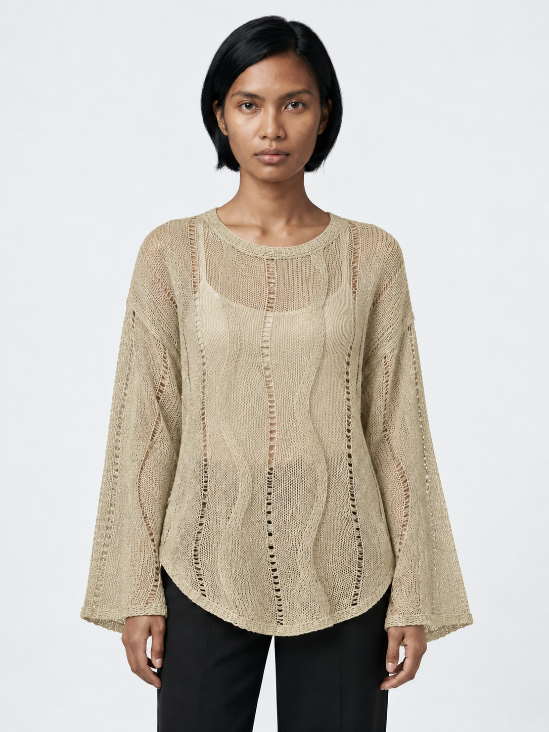 Openwork Wave-Knit Sweater