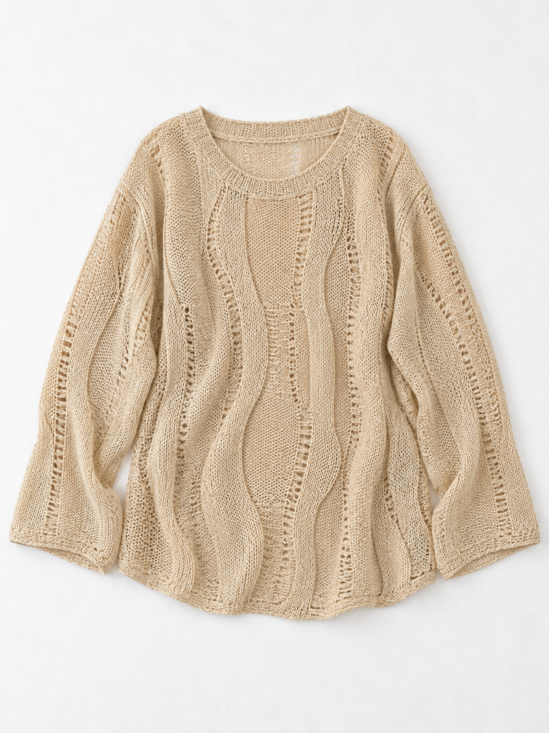 Openwork Wave-Knit Sweater