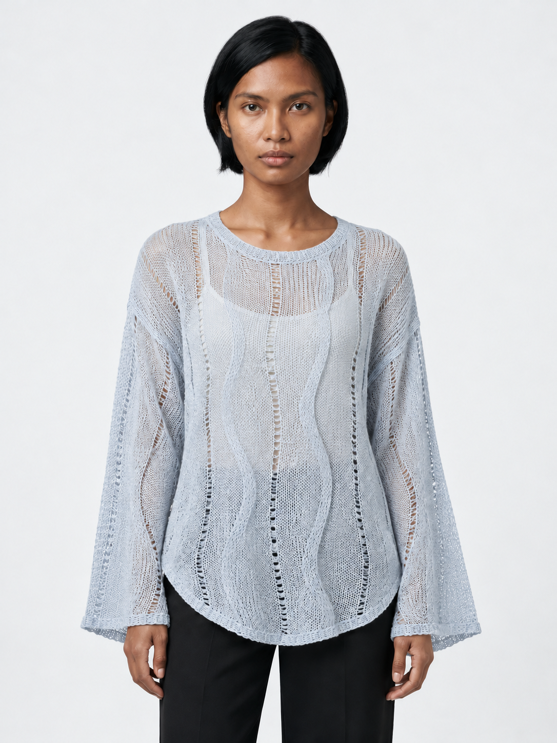 Openwork Wave-Knit Sweater