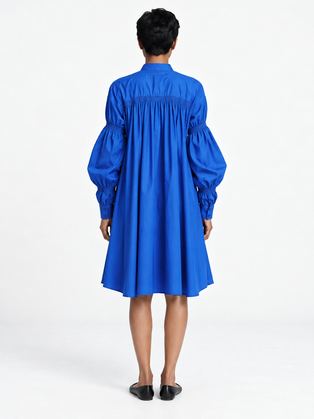 Smocked Panel Shirt Dress