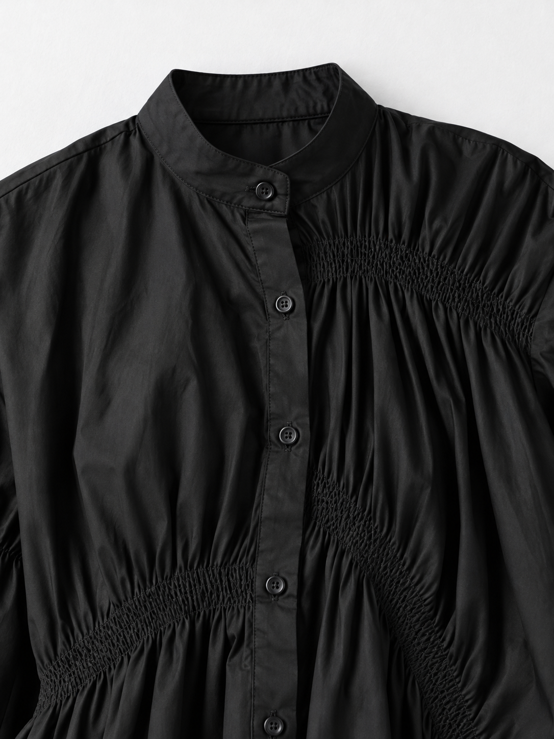 Smocked Panel Shirt Dress