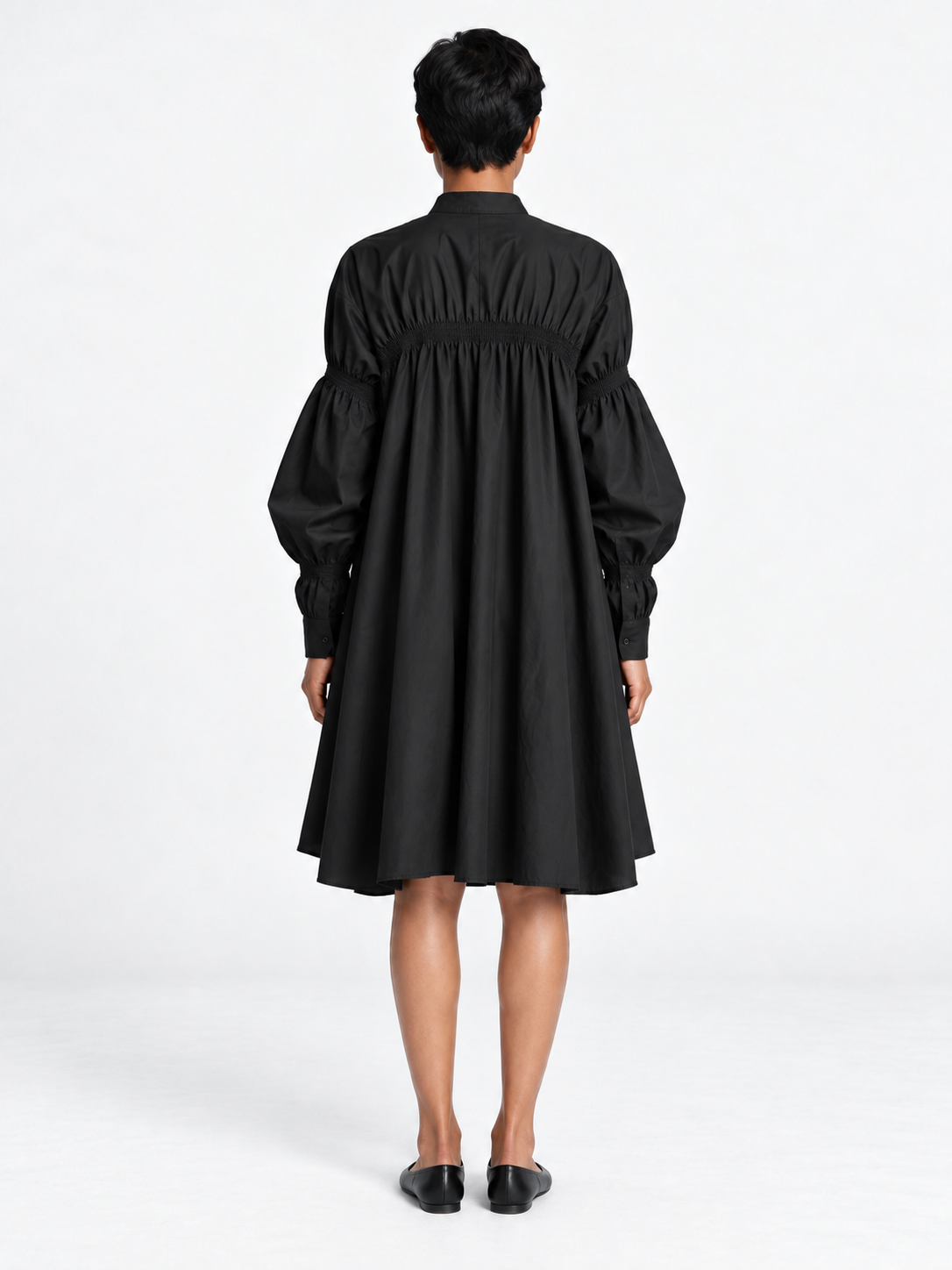 Smocked Panel Shirt Dress