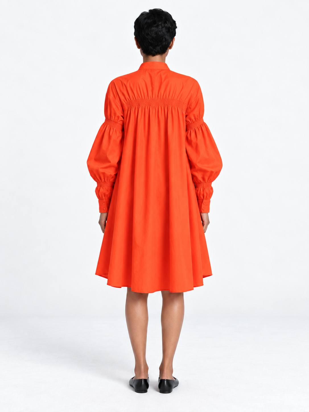 Smocked Panel Shirt Dress