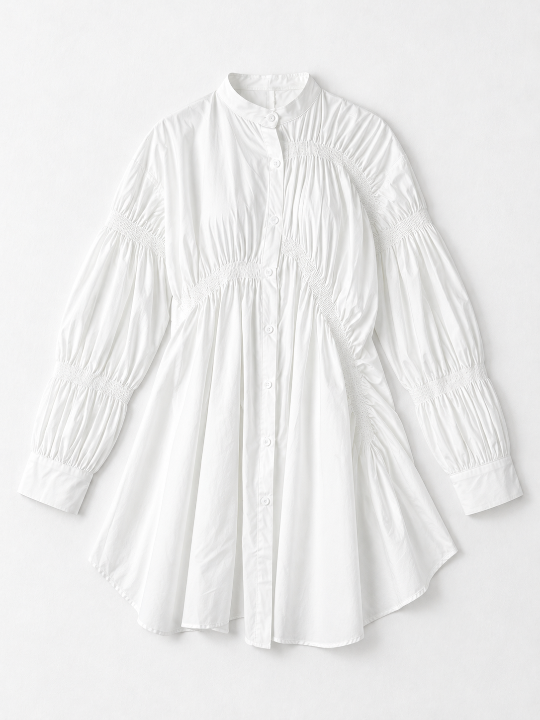 Smocked Panel Shirt Dress