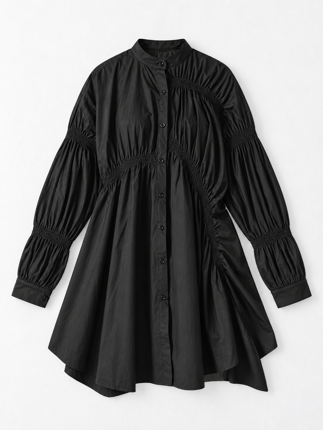 Smocked Panel Shirt Dress