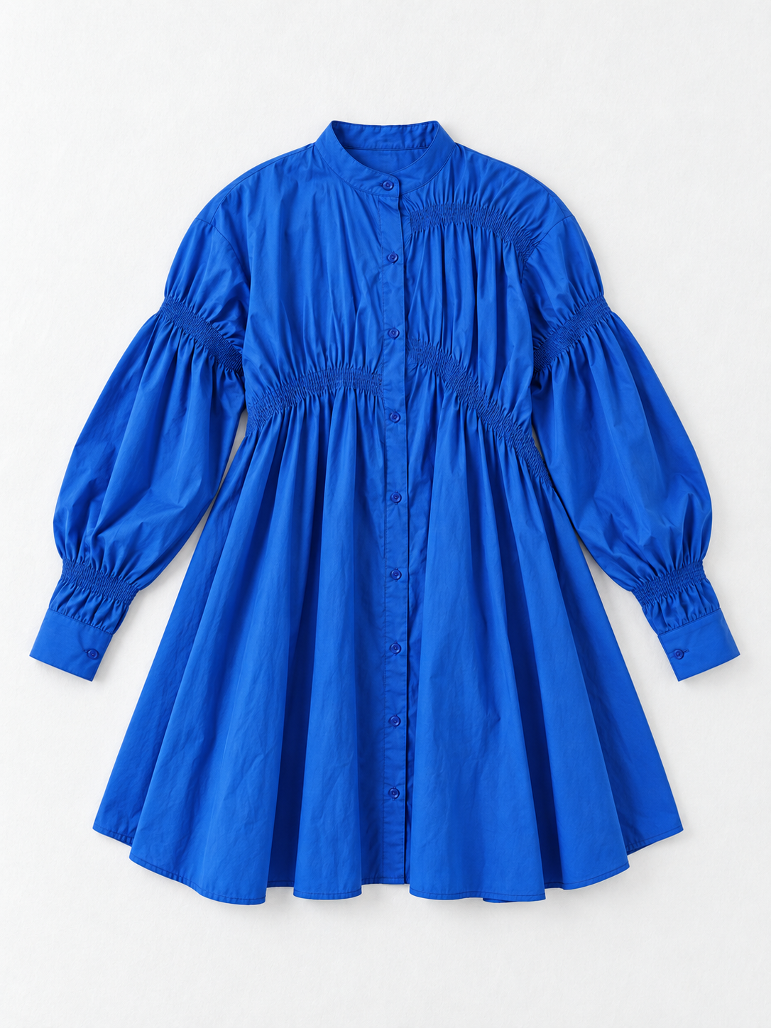 Smocked Panel Shirt Dress
