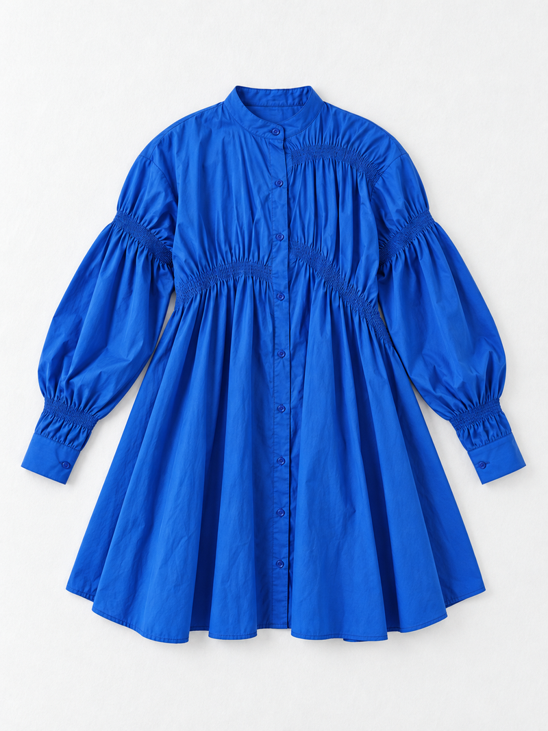 Smocked Panel Shirt Dress