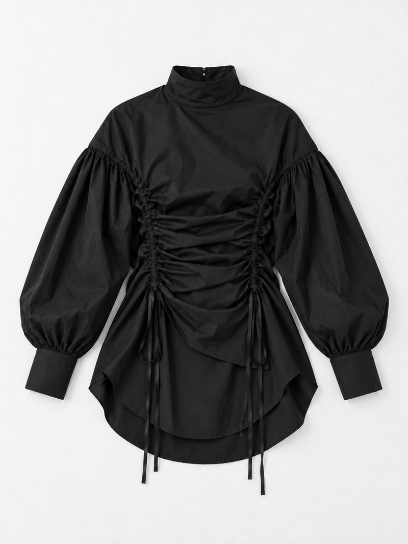 Ruched Front Balloon-Sleeve Shirt
