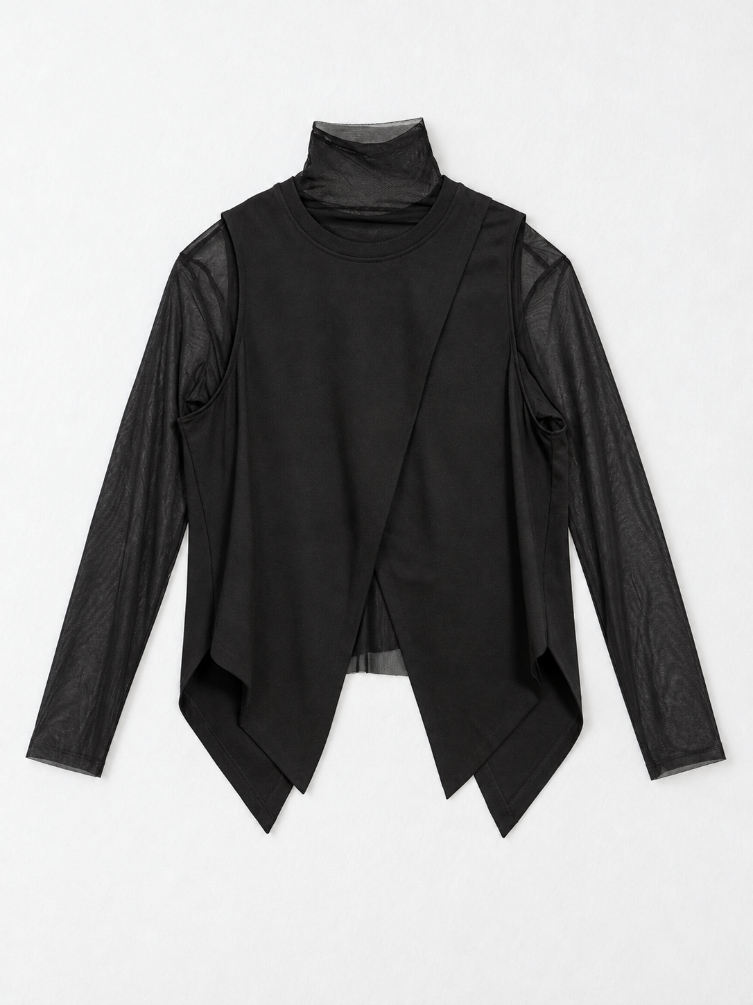 Pointed-Hem Vest and Mesh Top