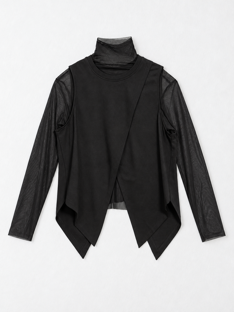 Pointed-Hem Vest and Mesh Top