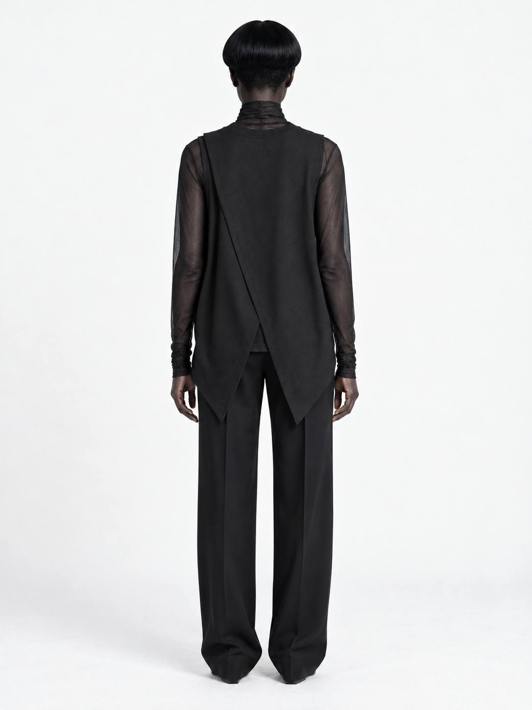 Pointed-Hem Vest and Mesh Top