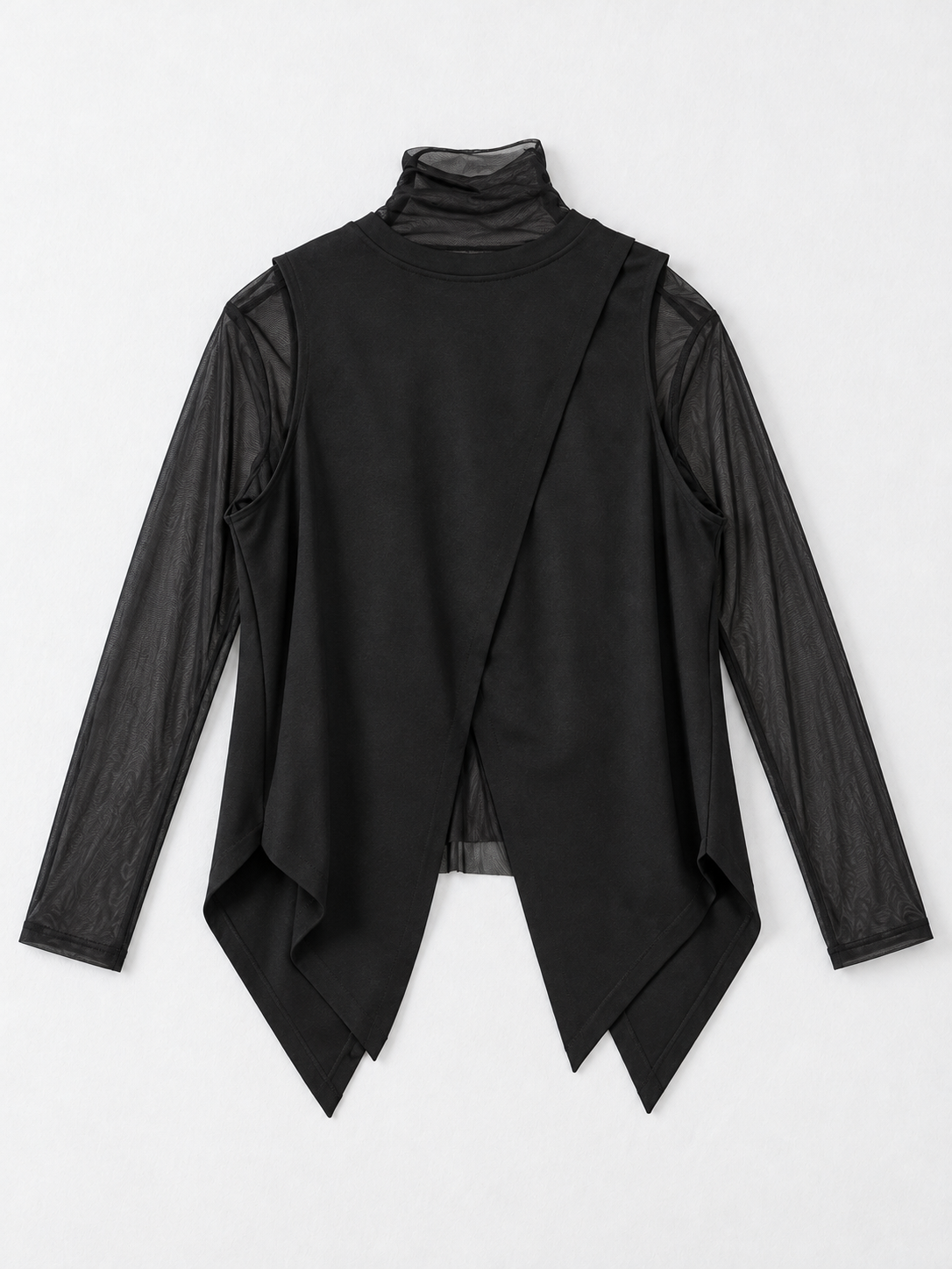 Pointed-Hem Vest and Mesh Top