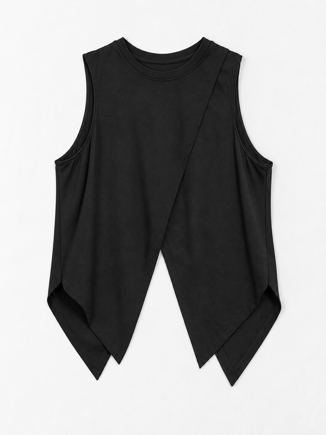 Pointed-Hem Vest and Mesh Top